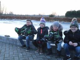 Teun, Gieske, Stan en Cas hebben zelf een schaatsbaan gebouwd. Foto: Bart Meesters, Meesters Multi Media.