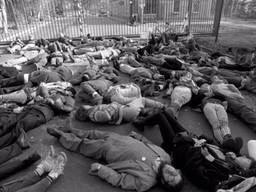 Actievoerders doen alsof ze dood zijn (foto: Ben Steffen)