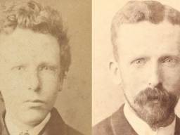 Links de foto waarvan werd gedacht dat het de 13-jarige Vincent van Gogh is. B. Schwarz, Brussel, Van Gogh Museum, Amsterdam.  Rechts Theo van Gogh als 32-jarige. Foto: Woodbury& Page, Amsterdam, Van Gogh Museum..