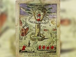 devotieprentje uit de 18e eeuw met de Lindeboom en de Kruisherenkapel, bron Uden-Archief