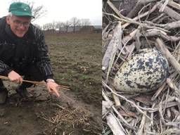 Frits van der Hagen en het eerste Brabantse kievitsei van 2019. Foto: Brabants Landschap.