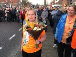 Cynthia Riel bij haar huldiging na de Special Olympics.