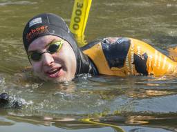 Maarten van der Weijden tijdens zijn zwemtocht. (Foto: ANP)