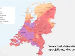 De verwachte luchtkwaliteit voor donderdagmiddag 16.00 uur. (Foto: RIVM)