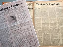 Links: de voorpagina van de allereerste krant. Rechts: een krant uit 1945.