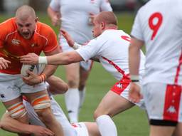 Dirk in actie bij het Nederlands rugbyteam. (Foto: orangepictures)