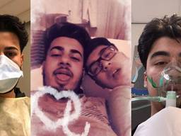 Babor (l), Babor en Sehraz (m) en Sehraz (r) in het ziekenhuis. (Foto's: Babor / Facebook)