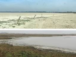 Het Markiezaatsmeer bij Bergen op Zoom, droog en nat. (Beeld: Erik de Jonge)