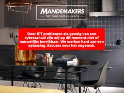 De melding op de website van Mandemakers Keukens.