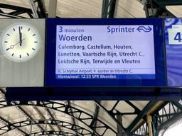 Op het perron in Den Bosch worden de minuten aangegeven hoelang reizigers nog moeten wachten (foto:NS)