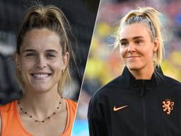 De twee lovebirds: hockeyster Pien Sanders (links) en voetbalster Jill Roord (foto's: ANP).
