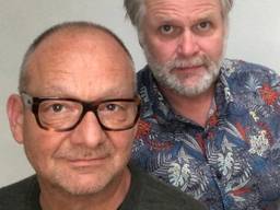 Acteurs Patrick Stoof (r) en Steef Cuijpers (l) maken radioprogramma op Omroep Brabant