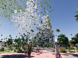 Een groene skywalk leidt bezoekers naar exposities (foto: Stichting Marketing Tilburg).