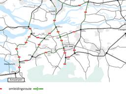 Het kaartje met de gevolgen van de afsluiting van een deel van de A16. (Rijkswaterstaat)