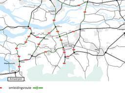 Het kaartje met de gevolgen van de afsluiting van een deel van de A16. (Rijkswaterstaat)