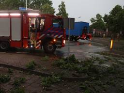 De brandweer rukte uit naar de Kempenweg in Oirschot om afgebroken takken van de weg te halen (foto: Sander van Gils/SQ Vision).