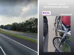 De vluchtstrook en de fietser die daarop reed totdat de politie hem aanhield (foto: omroep Brabant)