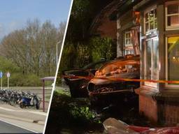 Links de plek waar het eerste ongeluk gebeurde, rechts het beschadigde huis waar een automobilist naar binnen reed (foto: Persbureau Heitink).