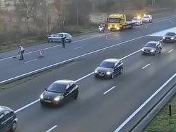 Er gebeurde een ongeluk bij knooppunt Leenderheide (foto: Rijkswaterstaat Verkeersinformatie).