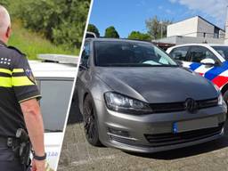 De Volkswagen waarin de man reed (foto rechts: Instagram / Verkeerspolitie Oost-Brabant).