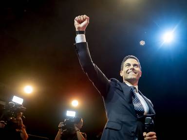 Rob Jetten na de eerste exitpoll (foto: ANP).