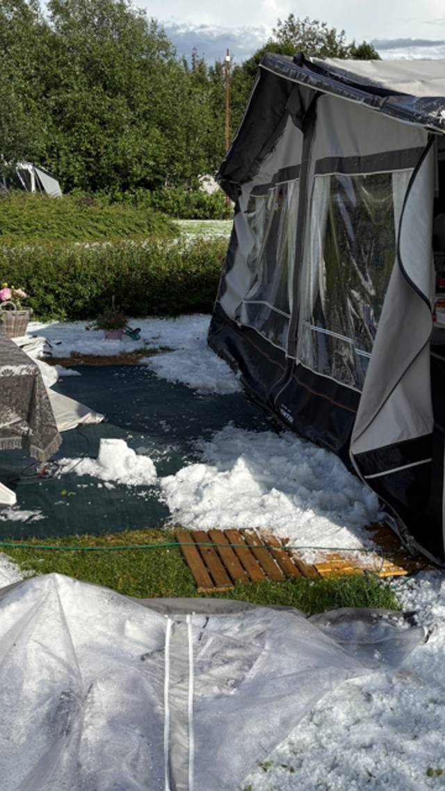 Hagelstorm op de camping