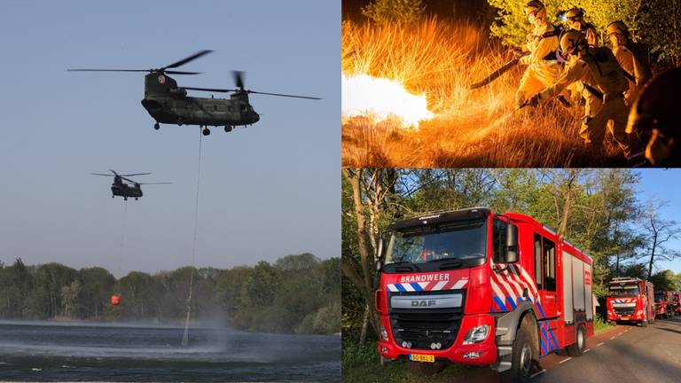 Met man en macht wordt de brand bij natuurgebied Deurnese Peel bestreden. (Foto's: SQ Vision, René van Hoof& Luchtmacht)