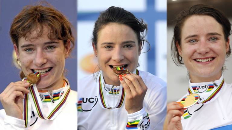 Marianne Vos wereldkampioen op de weg in 2006, 2012 en 2013.