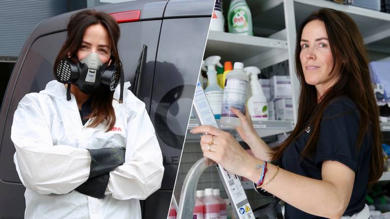 Peggy draagt vaak een masker tijdens het schoonmaken op extreem vervuilde plekken (foto: Lobke Kapteijns).