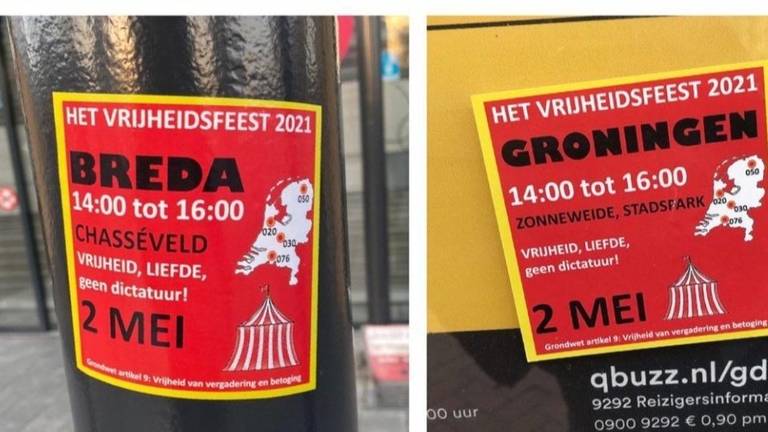 Stickers die het feest aankondigen hangen al een tijdje in Breda.