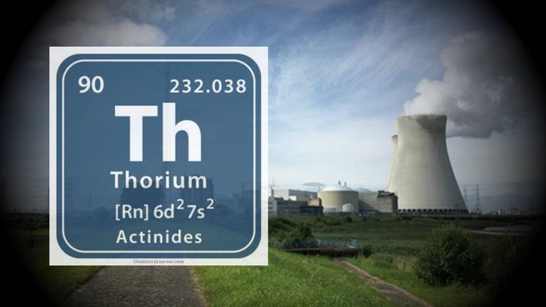 Thorium-symbool en de traditionele kerncentrale in Doel 