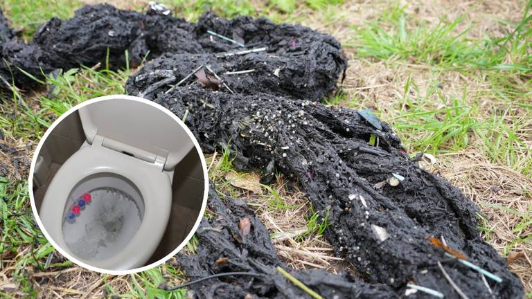 Restanten van doekjes met plastic uit een waterzuivering (foto: Waterschap Brabantse Delta).