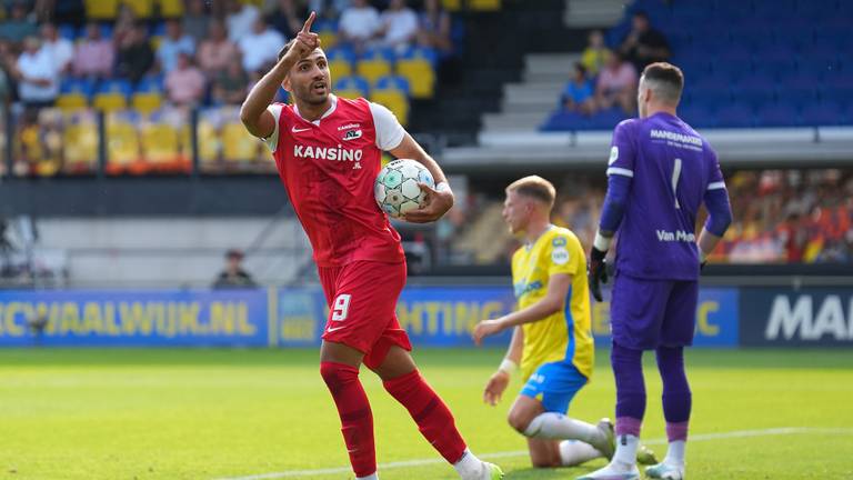 AZ-spits Vangelis Pavlidis na een doelpunt tegen RKC Waalwijk. (Foto: ANP, Ed van de Pol)