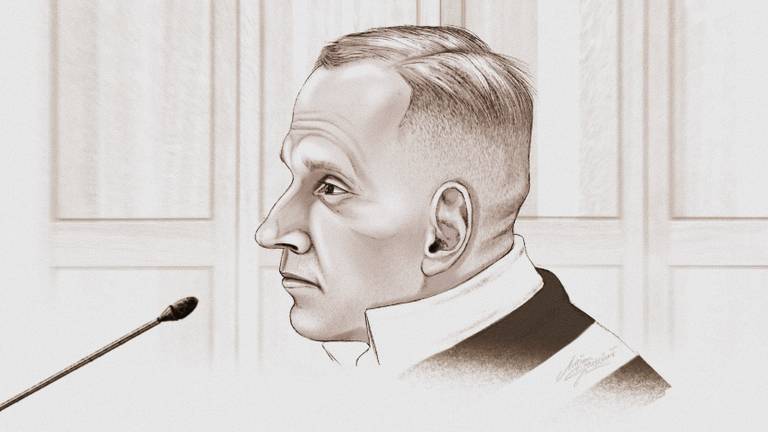 Coen K. stond woensdag voor het eerst voor de rechter (tekening: Adrien Stanziani).