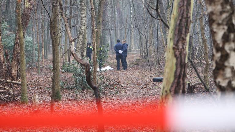 Een deel van het bos in Helvoirt werd na de vondst van het lichaam afgezet (foto: Bart Meesters).