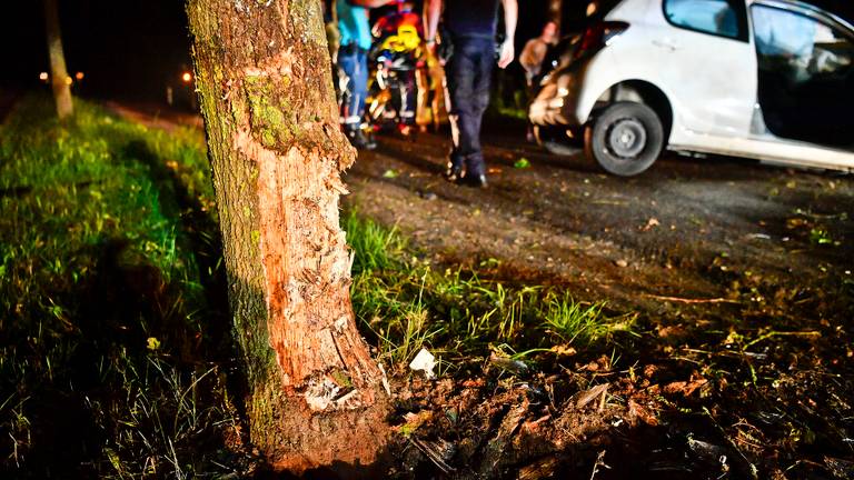De automobiliste raakte een boom langs de Molenstraat in Riethoven (foto: Rico Vogels/SQ Vision).