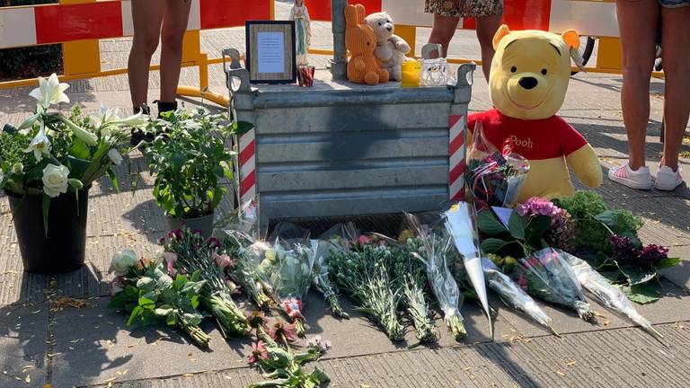 Bloemen en een knuffel voor de omgekomen moeder. 