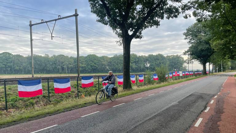 Protestvlaggen tegenover het Toon Kortoomspark in Deurne (foto: Alice van der Plas).