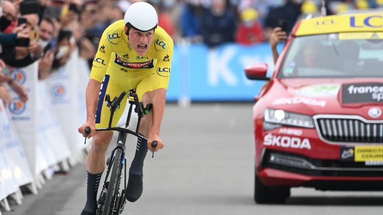 Mathieu van der Poel gaf alles tijdens de tijdrit van woensdag in de Tour de France (foto: ANP 2021).