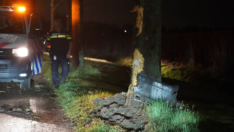 De schade aan een van de bomen die door de bestuurder van een bestelbusje in Dongen is veroorzaakt (foto: Jeroen Stuve/SQ Vision Mediaprodukties).