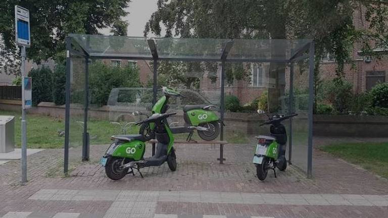 De groene Go Sharing-deelscooters. (Foto: Freddy van Houtert)