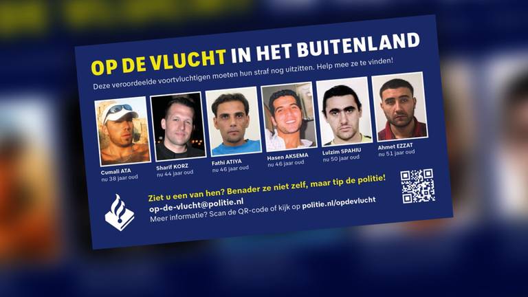 Zes van de negen (mogelijk) gevluchte criminelen (foto: politie.nl).