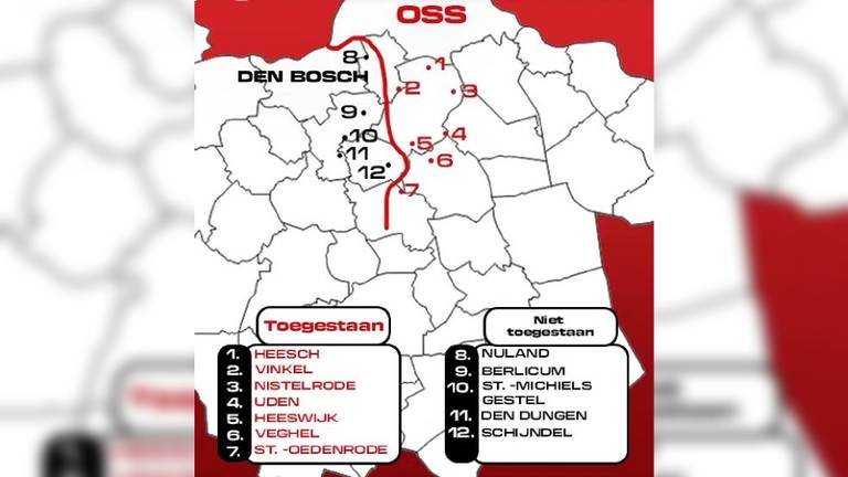 De omstreden rode lijn die TOP Oss trekt voor de kaartverkoop voor de derby tegen FC Den Bosch (Illustratie: TOP Oss).