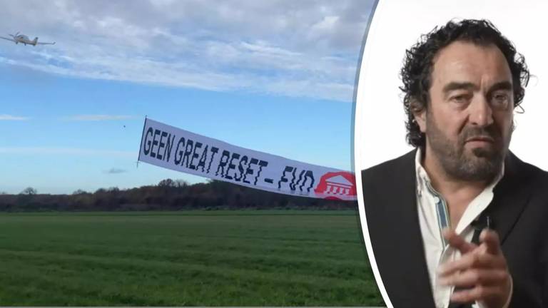 FvD-lijsttrekker Peter Verstegen vloog als verkiezingsstunt rond boven Nederland (foto: NH Nieuws)