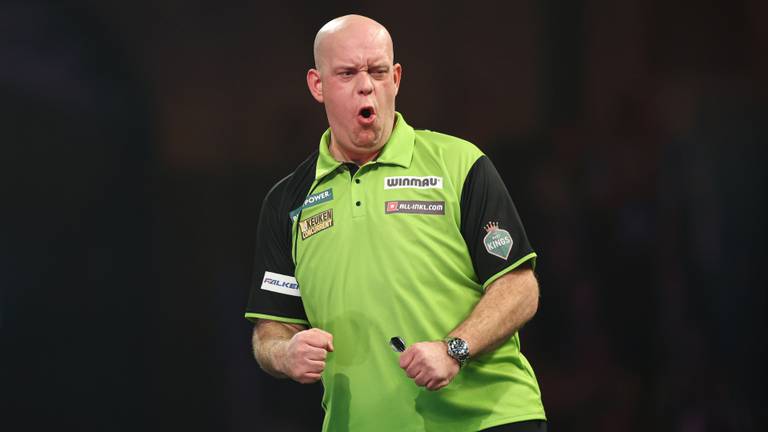 Michael van Gerwen tijdens het WK. (Foto: PDC, Taylor Lanning)