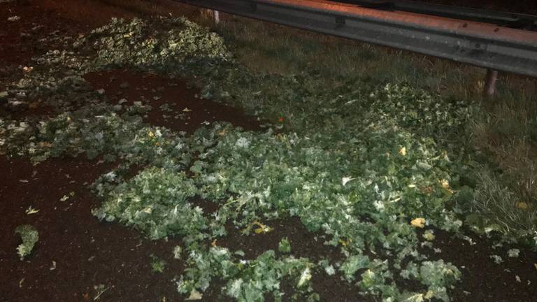 De troep op de weg (foto: Twitter Rijkswaterstaat/weginspecteur Ron van G.).