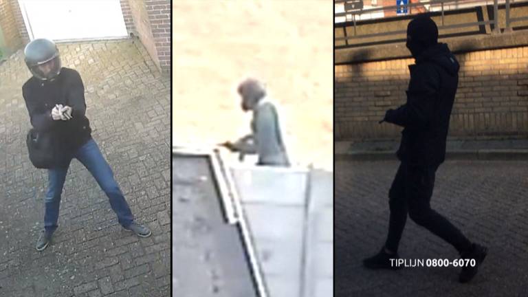 De drie schutters, mogelijk gaat het om dezelfde man (foto: politie).