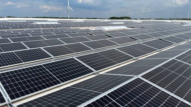 9000 zonnepanelen op het dak van het duurzaamste distributiecentrum van Europa in Tilburg (foto: Tom van den Oetelaar.