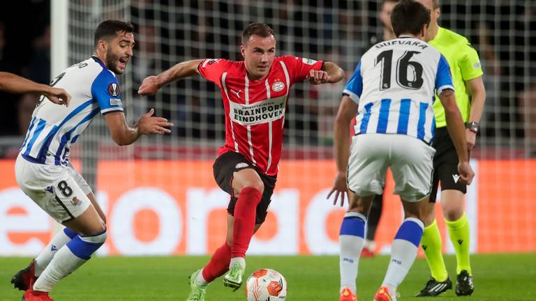 Mario Götze was donderdagavond belangrijk voor PSV tegen Real Sociedad (Foto: OrangePictures)