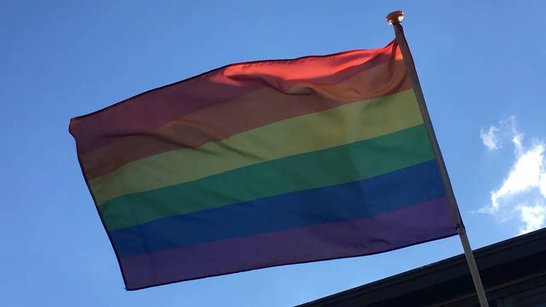 Een regenboogvlag (foto: Alain Heeren).
